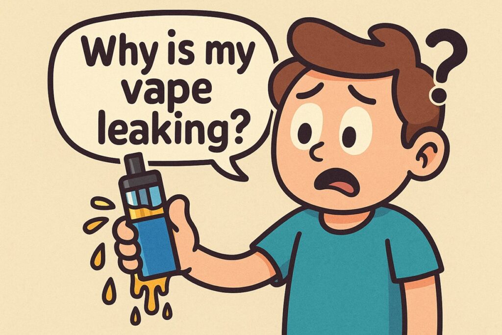 osoba zaciągająca się vape nieprawidłowo, niski poziom baterii e-papieros, cieknący ustnik vape - Dlaczego mój e-papieros przecieka? 8 powodów i jak temu zaradzić ...