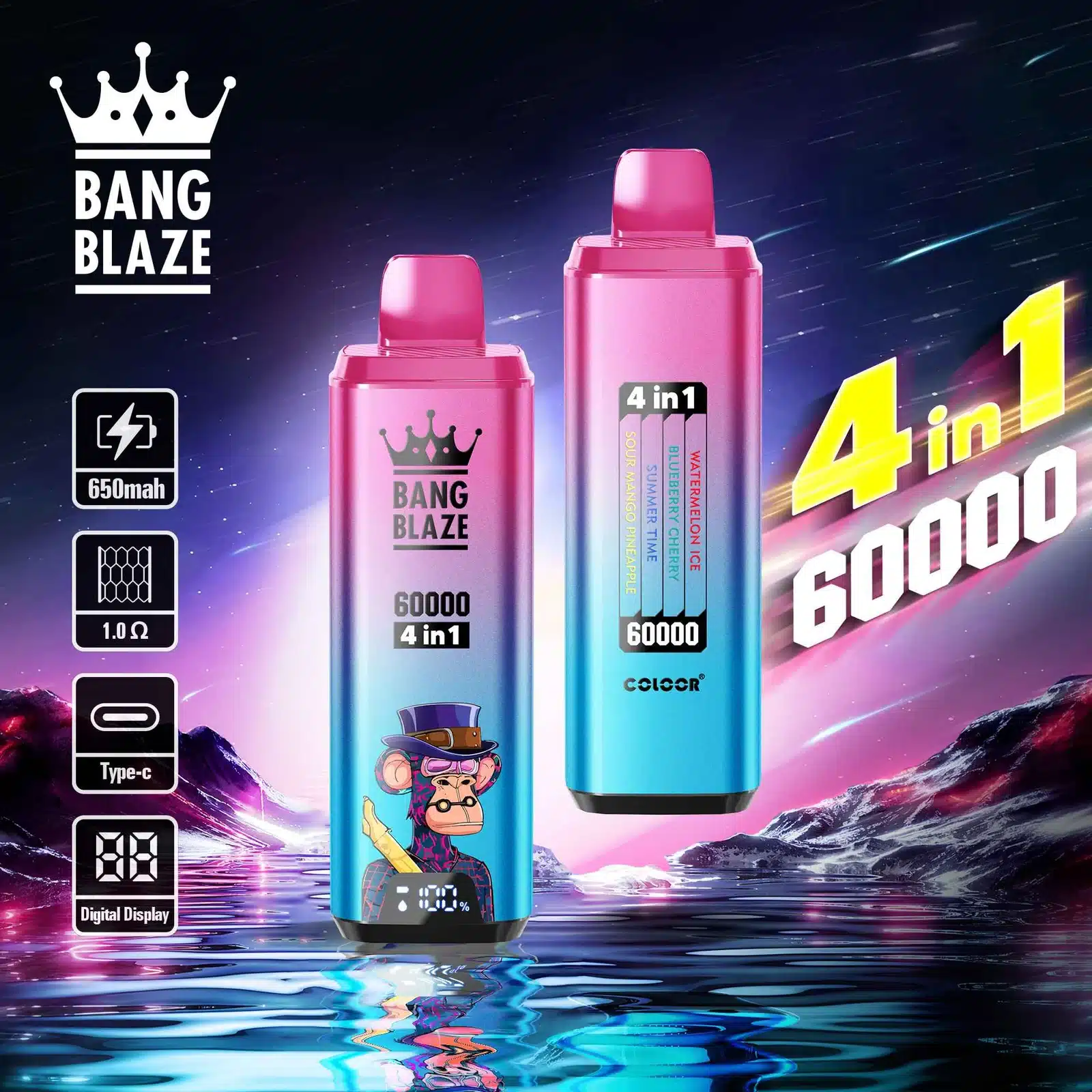 Vape Barman, mieszanie smaków e-papieros, trzeci smak vape, Bang Blaze urządzenie, koktajl vape - Bang Blaze 60000 Puffs – Ultimate 4-in-1 Jednorazowy Vape ...