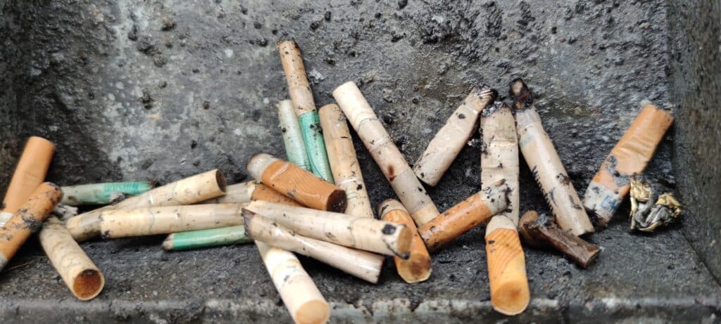 ekologiczna debata e-papieros papieros niedopałki, zanieczyszczenie środowiska kontrast, plastikowa apokalipsa toksyczny dywan - Niedopałki papierosów – toksyczne odpady – Eco Biłgoraj
