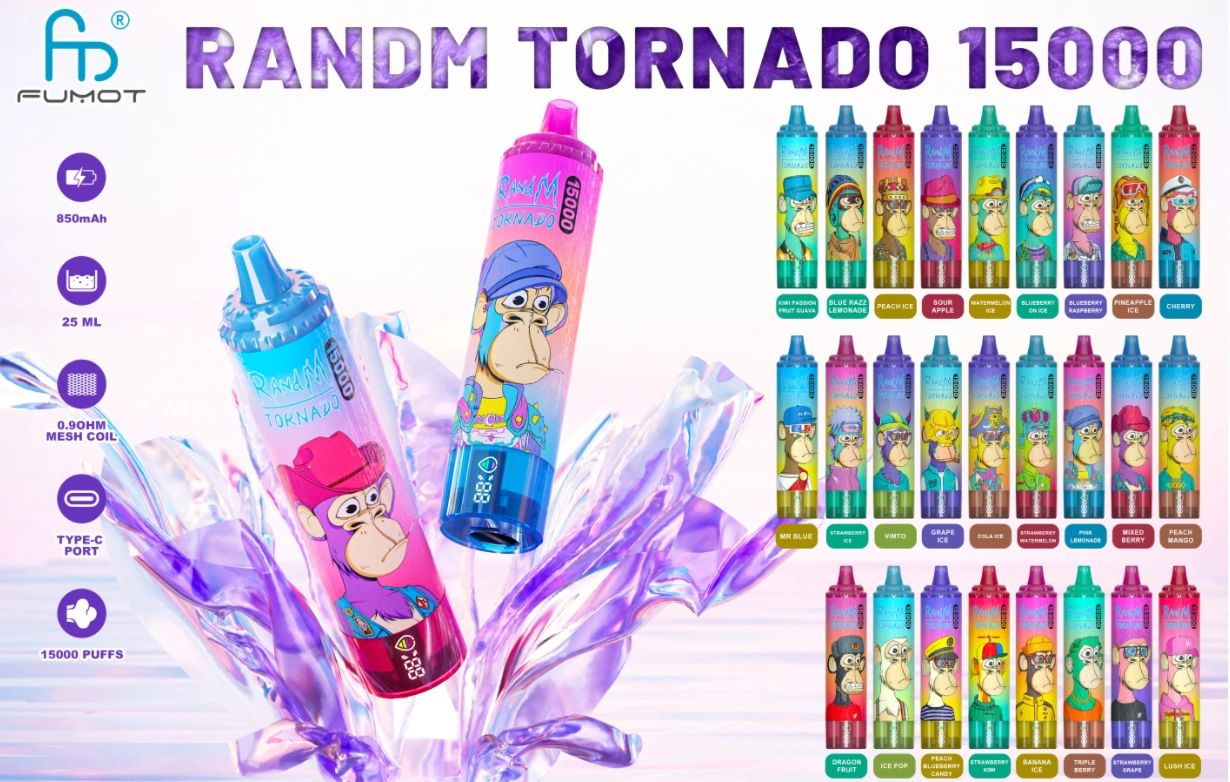 RandM Tornado 15000 e-papieros jednorazowy mesh grzałka gęsta para smak - Jednorazówka RandM Tornado 15000 15k Puffs 25ml 5% 850mAh USB-C 59zł