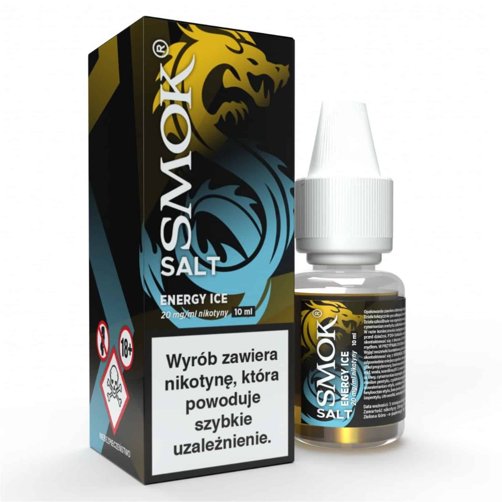 niebezpieczna nikotyna dla zwierząt, toksyczność liquidu dla psa, zwierzęta i e-liquidy ostrzeżenie, butelka liquidu - Liquid SMOK Salt 10ml Energy Ice 20mg - e-papierosy.pl