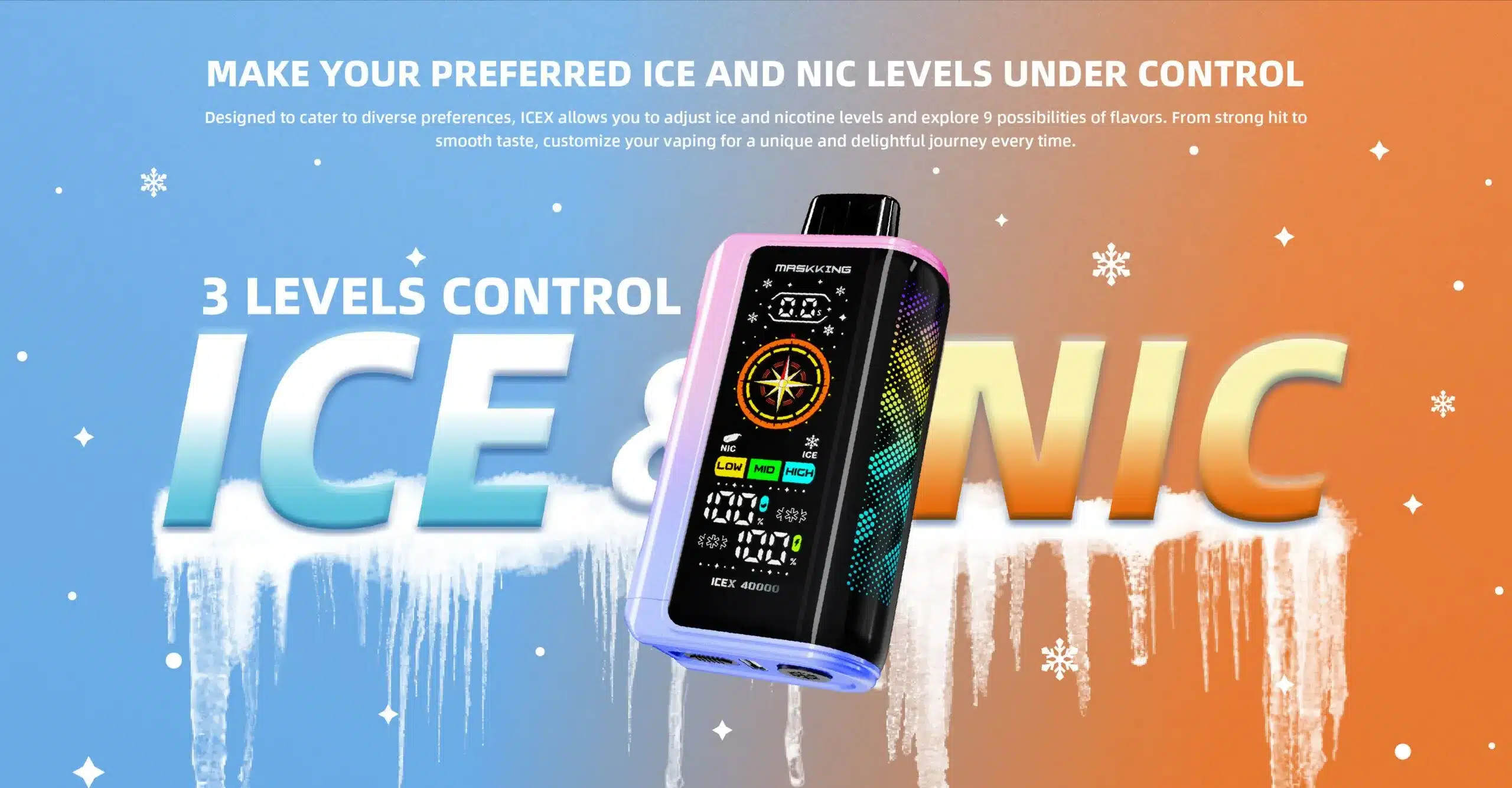 Maskking ICEX 40000 produkt, e-papieros jednorazowy futurystyczny, vape recenzja - Maskking ICEX 40000 Puffs | 10 Smaków | Regulacja Mocy | 79.9 zł