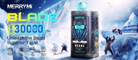 Merrymi Blade 30 Puffs mini, kompaktowy e-papieros jednorazowy, mały vape tester, produkt nikotynowy - E-Papierosy Merry Mi Blade 30 000 Sunset Lime - Sklep E-SMOKE