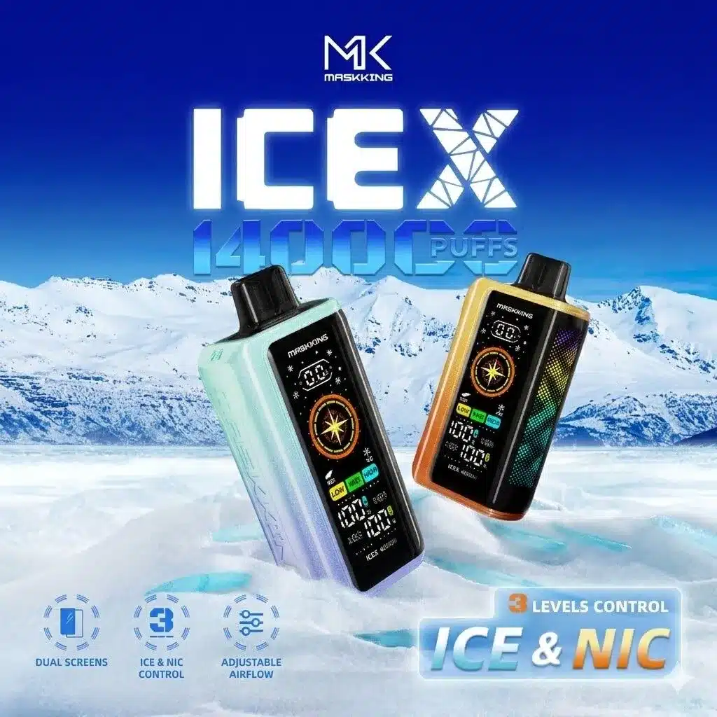 Duży e-papieros jednorazowy, Maskking ICEX 40000 rozmiar, problem z kieszenią vape - Maskking ICEX 40000 Puffs | 10 Smaków | Regulacja Mocy | 79.9 zł