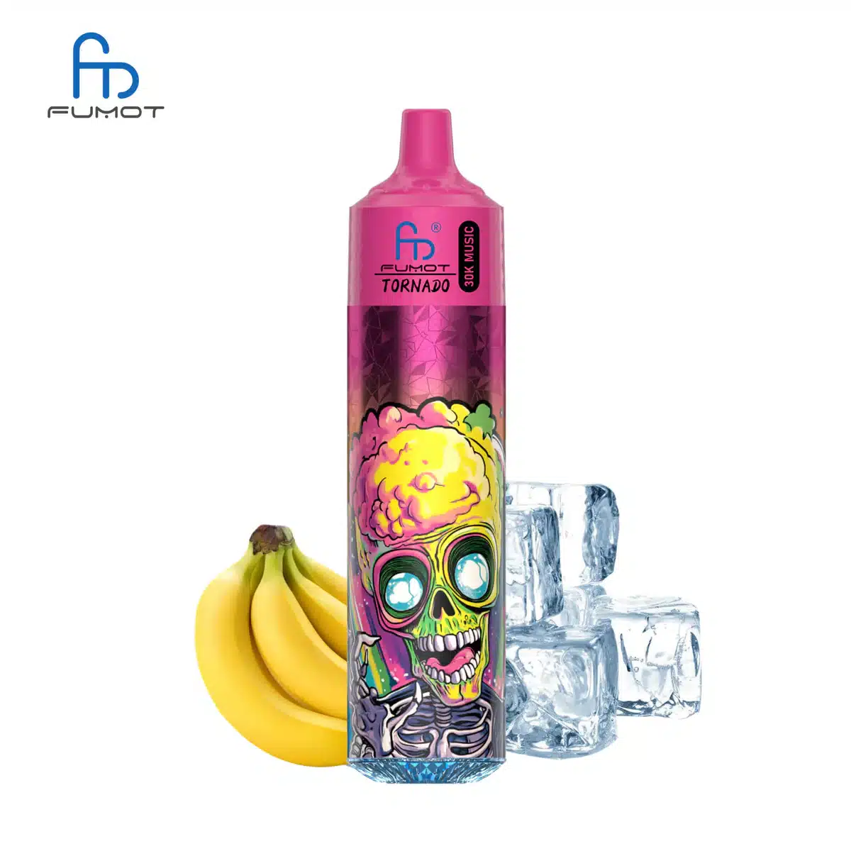 Kolorowy kolaż świeżych owoców (arbuz, truskawka, kiwi, jagoda, malina itp.) i lodu, symbolizujący bogactwo dostępnych smaków e-papierosa Fizzy Twins 50000.