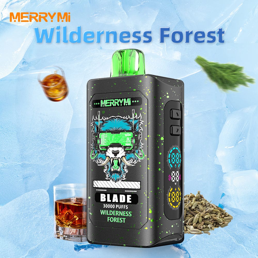 leśny smak jednorazowego e-papierosa, mglisty las o świcie, dzikie jagody igliwie, aromat leśnych owoców, Merrymi Wilderness Forest - Merry Mi Blade 30000 Puffs - Najlepsze Tanie Jednorazówki w ...