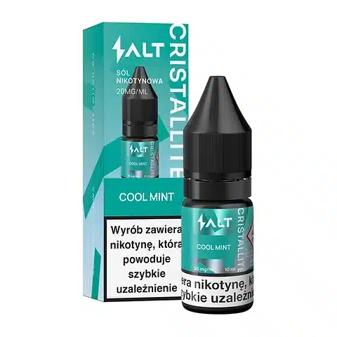 Zbliżenie na rząd buteleczek z liquidami CRISTALLITE o pojemności 10 ml, prezentujące różne warianty smakowe dostępne w Żabce.